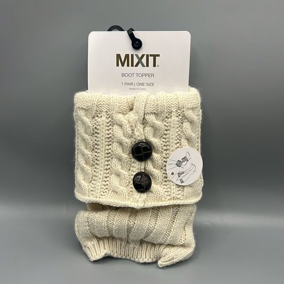 Mixit Cream Cable Button Knit Boot Topper - Picture 1 of 3